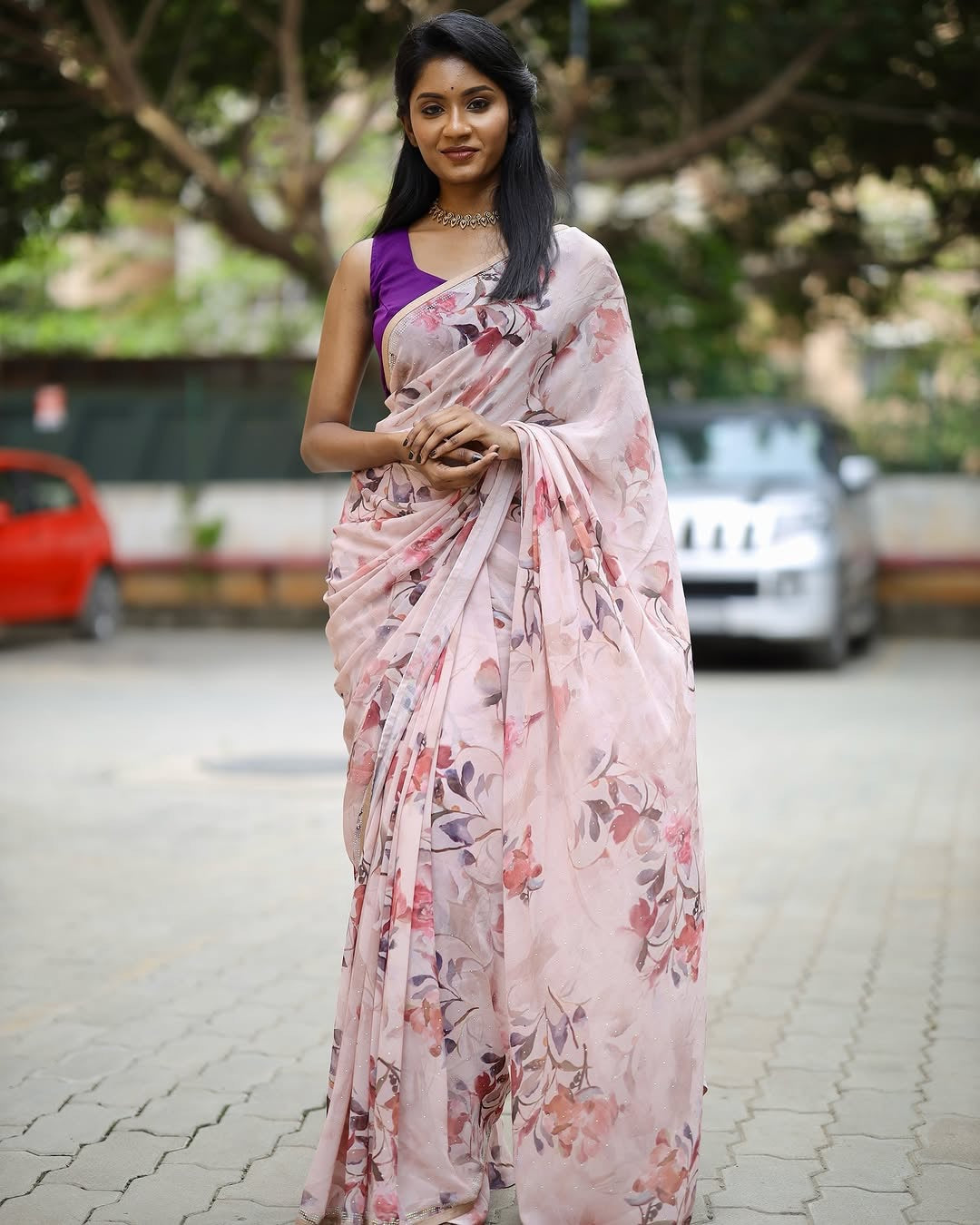 Printed Chiffon saree- Pastel Floral