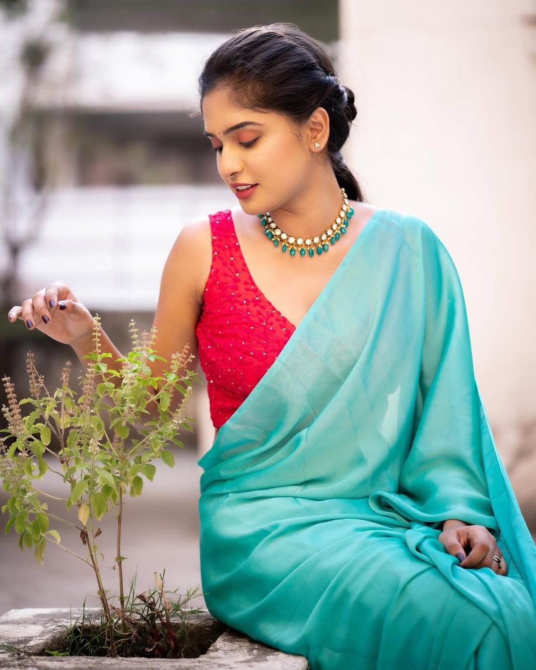 Shine Georgette saree-Aqua