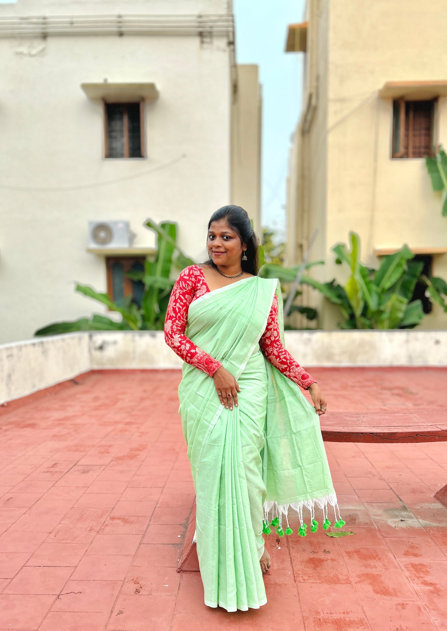 Soft cotton saree-Mint green