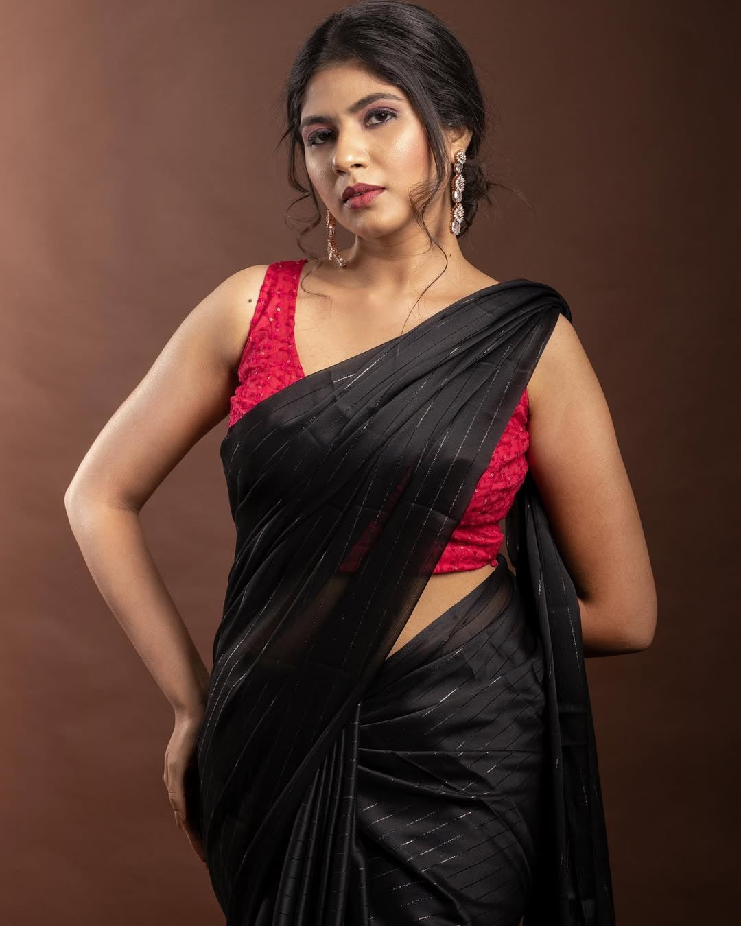 Zari Chiffon saree and stitched blouse-Black