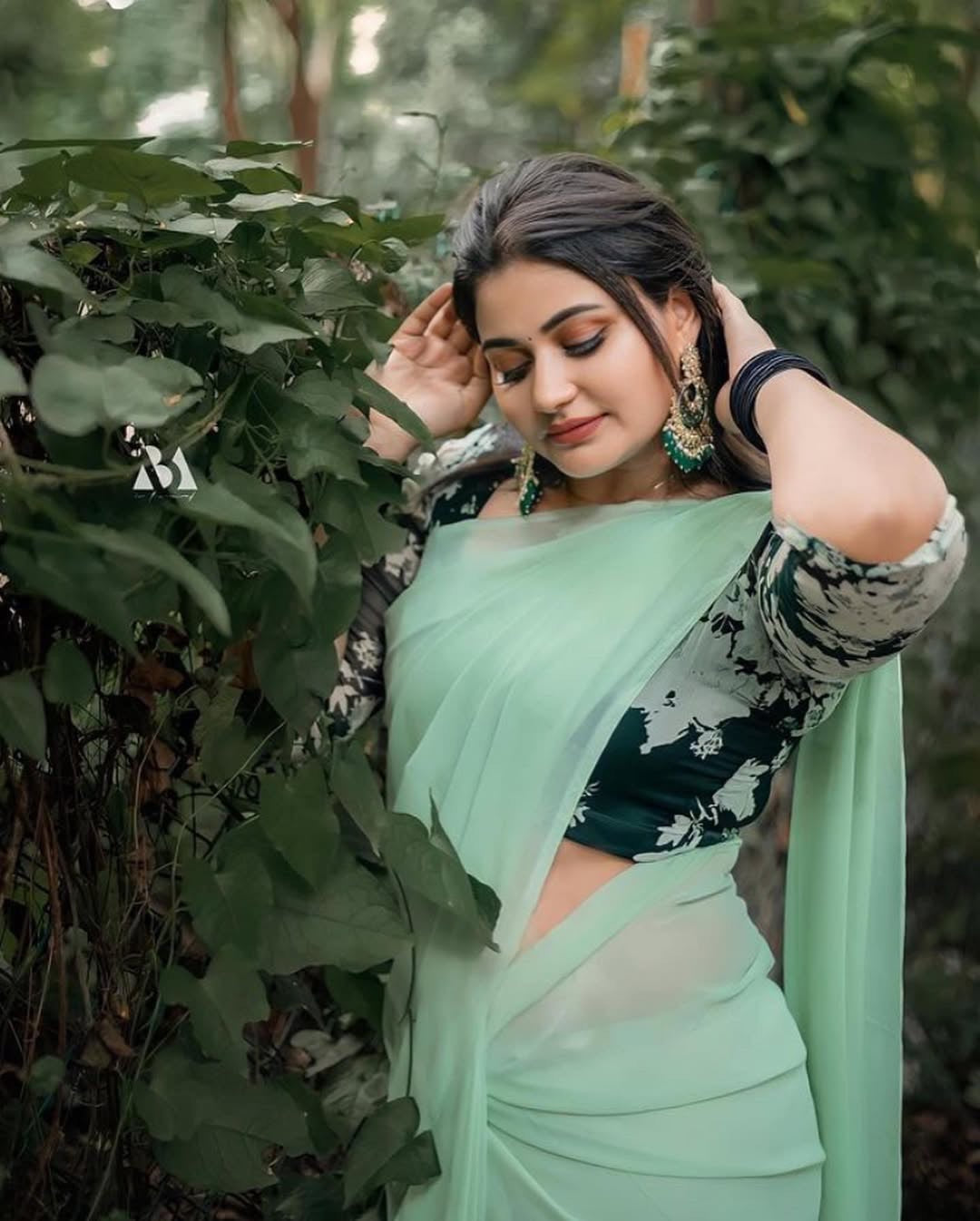 Georgette saree-Pastel green