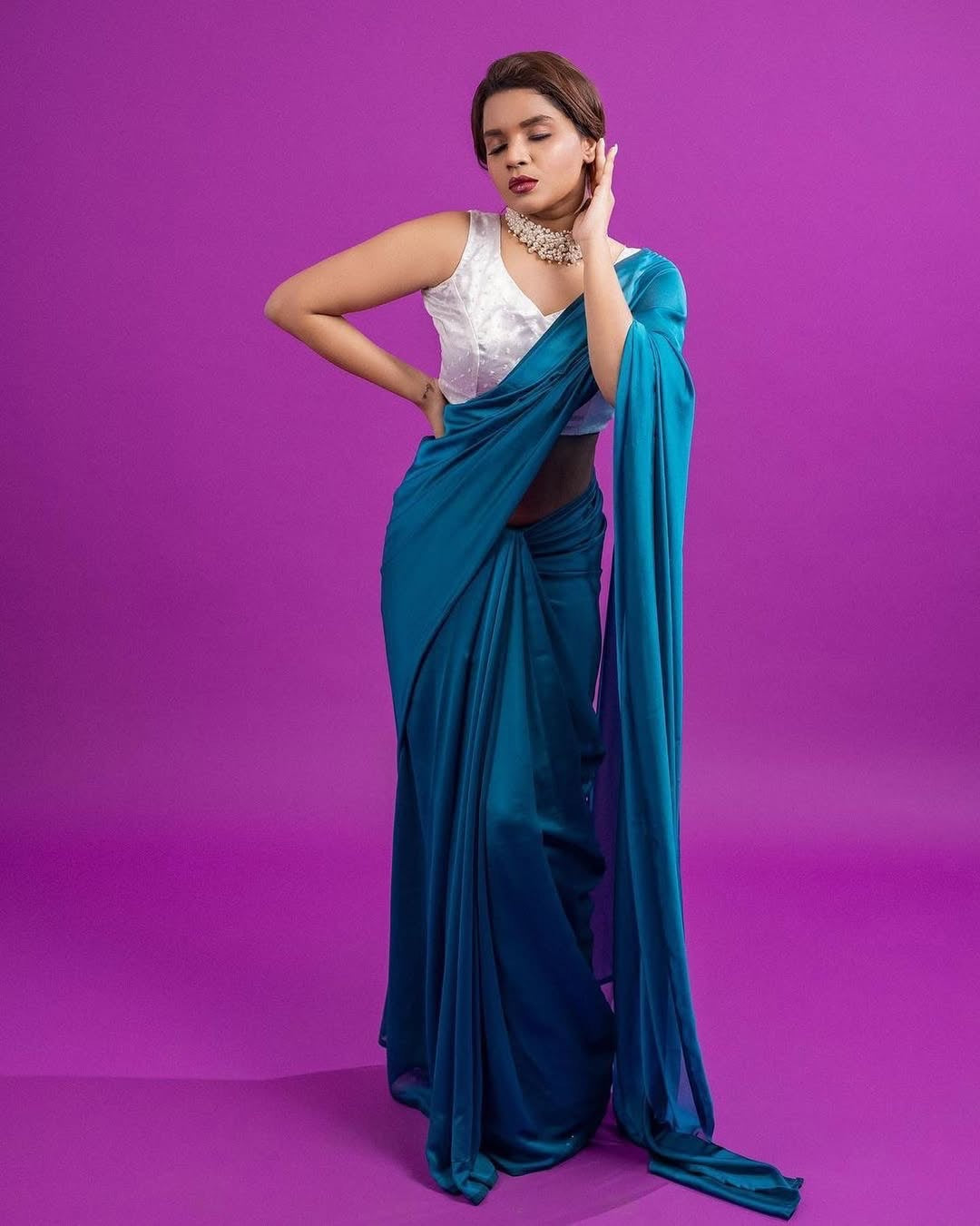 Shine Georgette saree-Blue