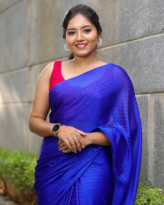 Zari Chiffon saree-Royalblue