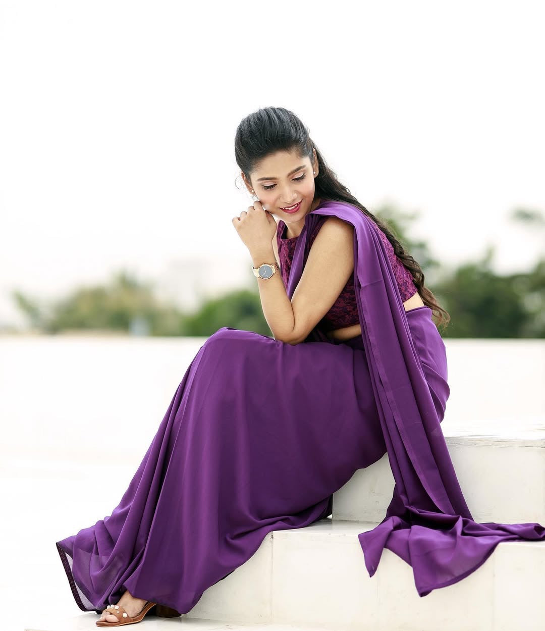 Georgette saree-violet