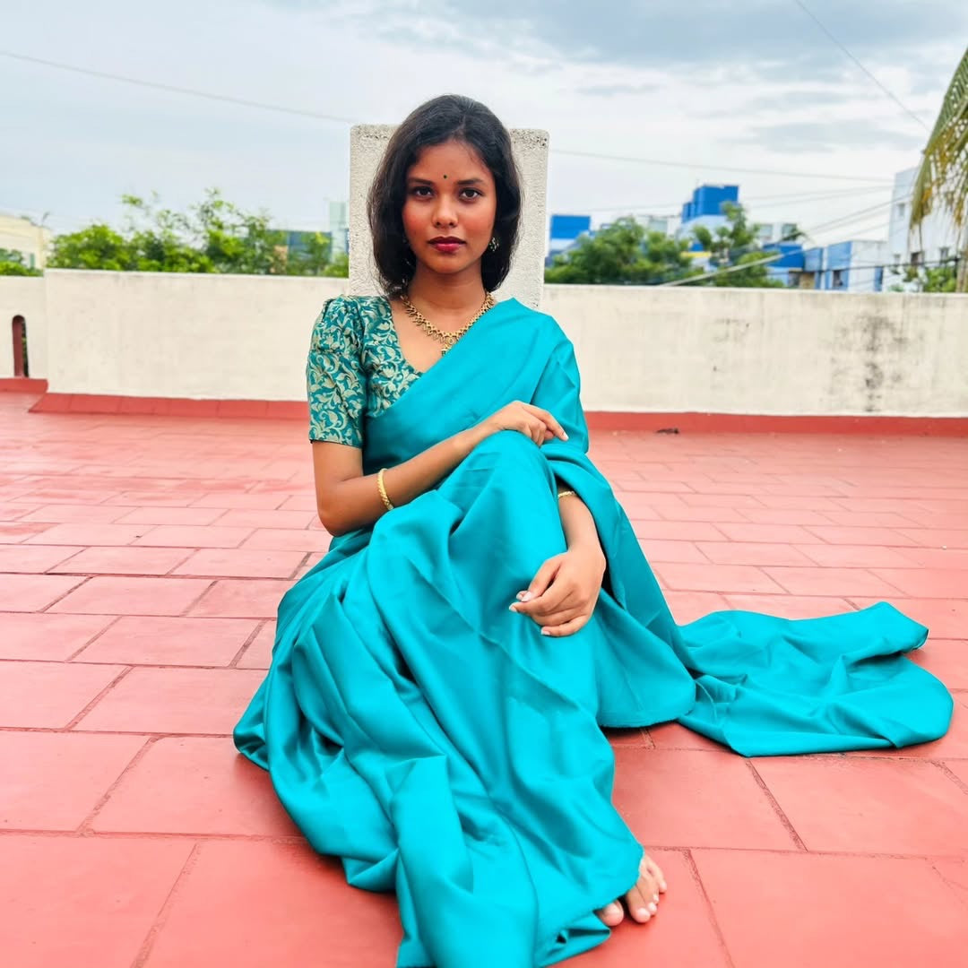 Satin saree- Blue