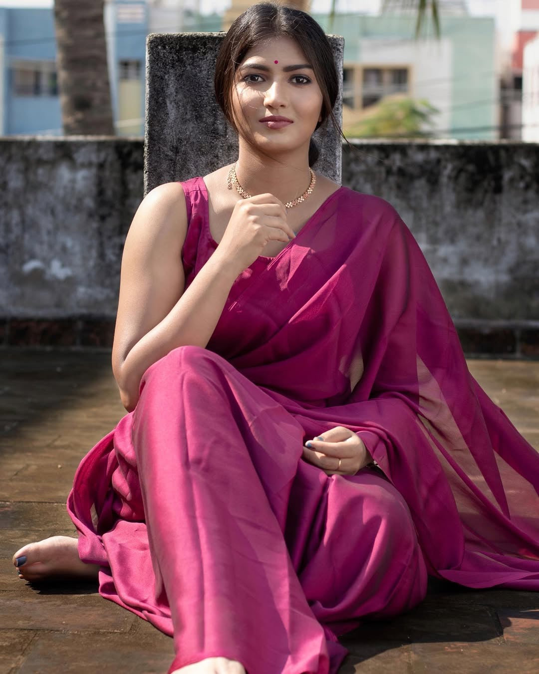 Shine Georgette saree-Wine lite