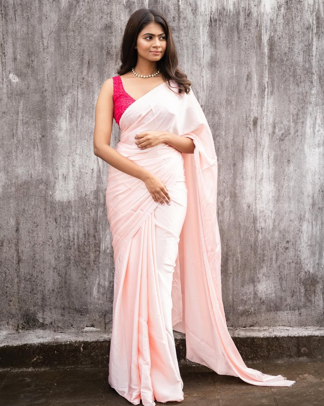 Satin saree- Baby pink