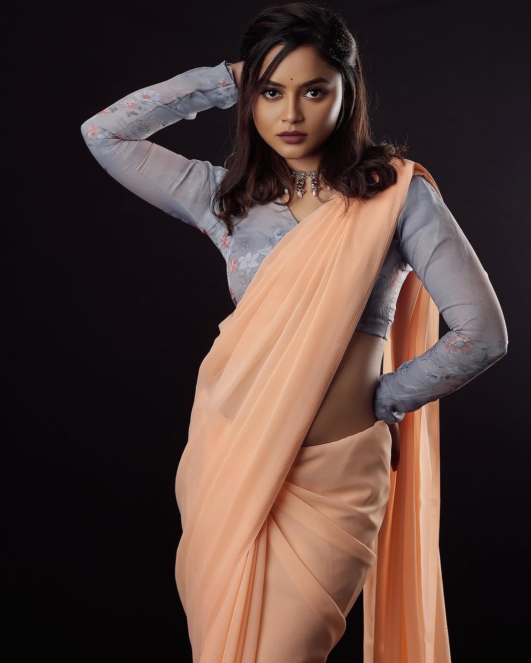 Georgette saree-Peach