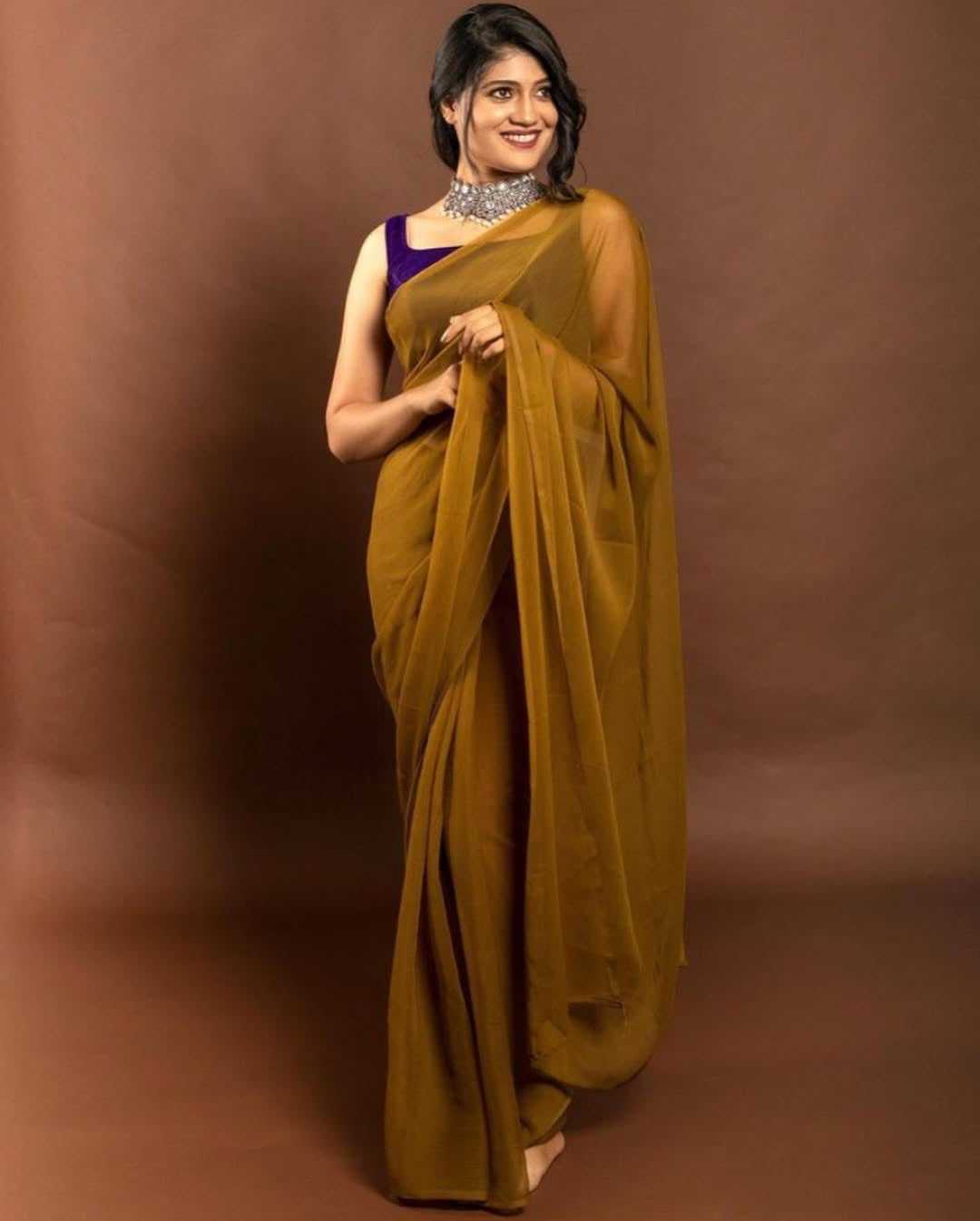 Chiffon Saree-Olive