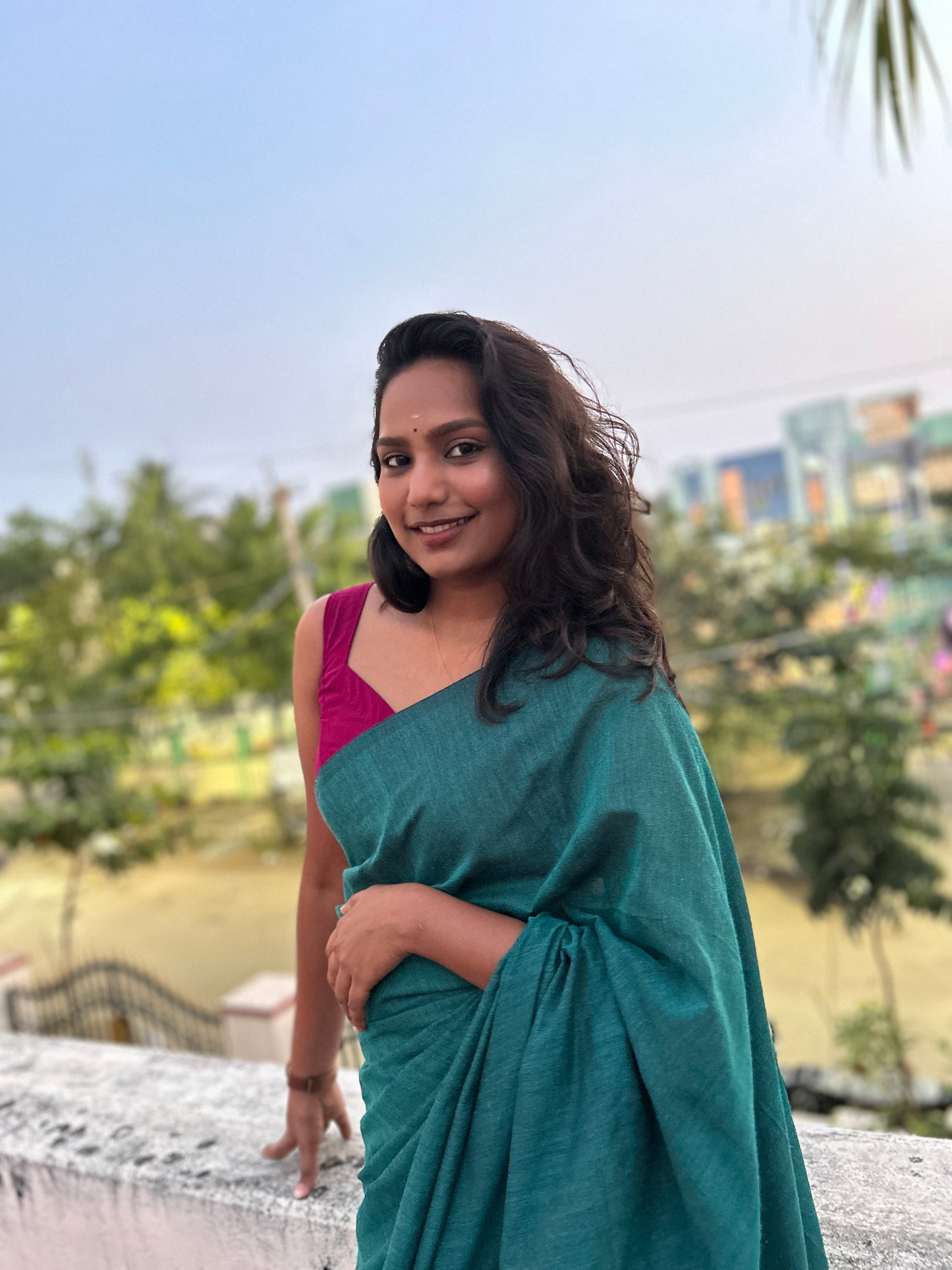 Soft cotton saree-Peacock green