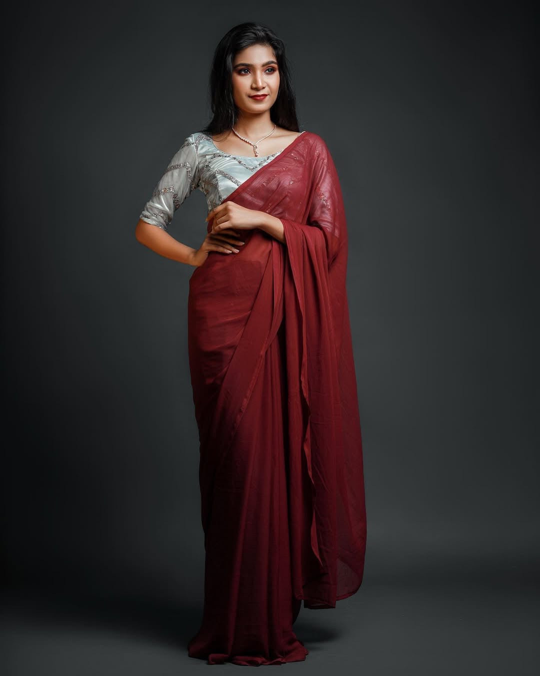 Chiffon Saree-Maroon