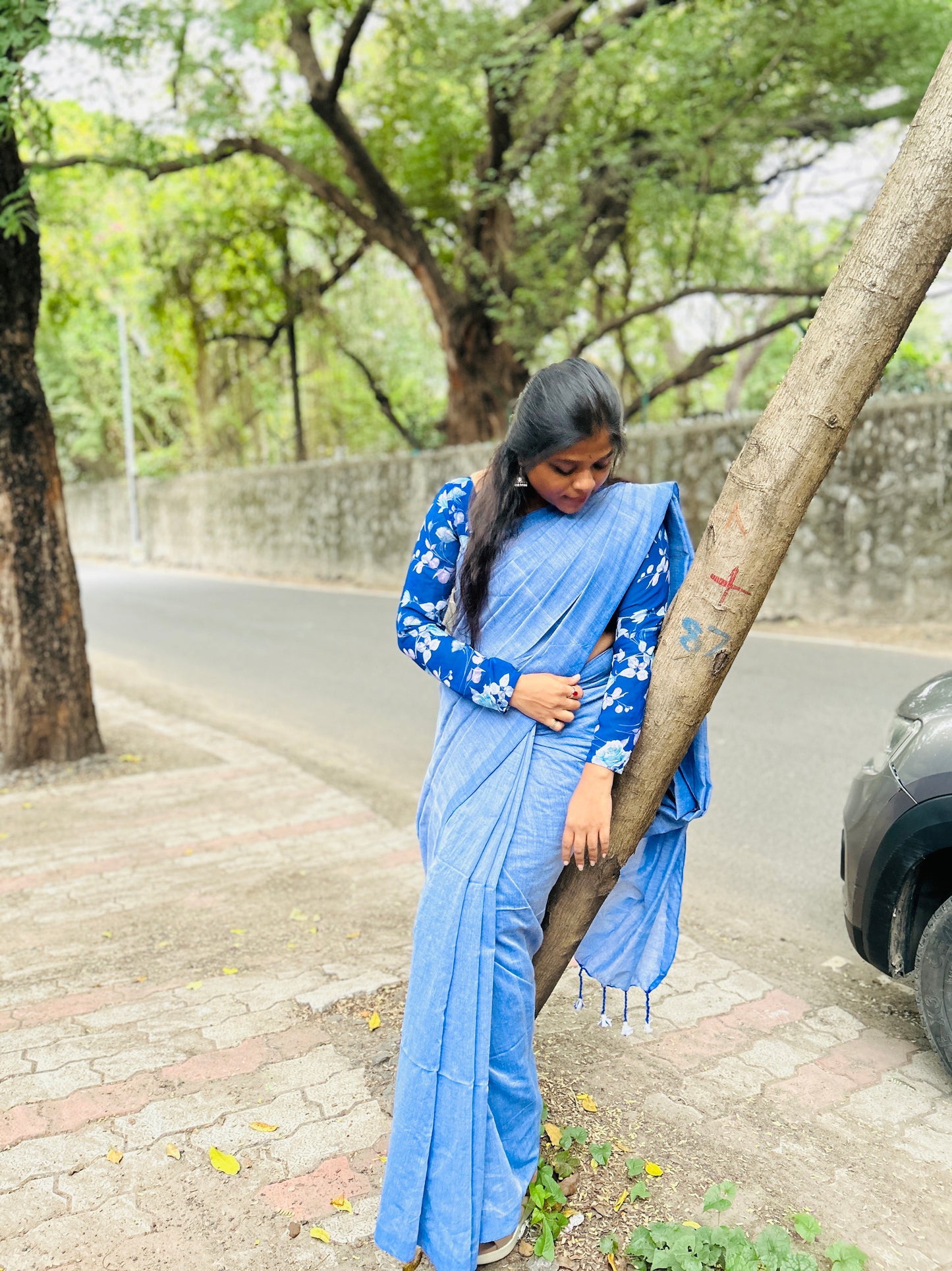 Soft cotton saree-Sky blue