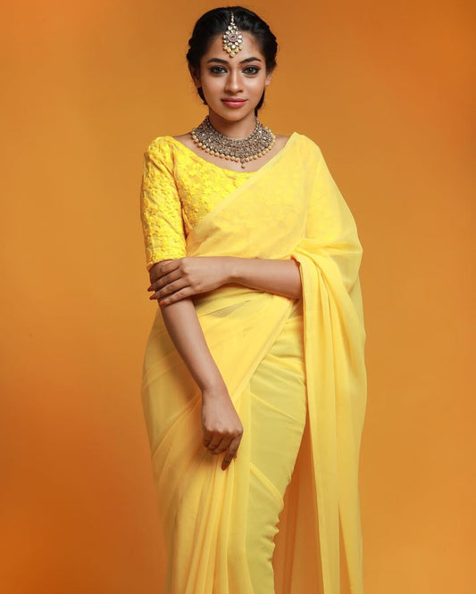 GS003-Georgette saree-Yellow