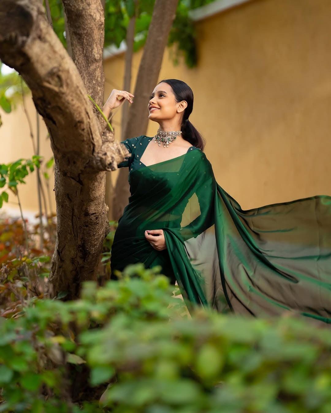 Shine Georgette saree-Green