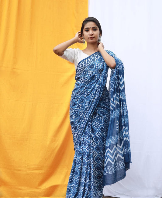 Handloom cotton printed saree-Nila