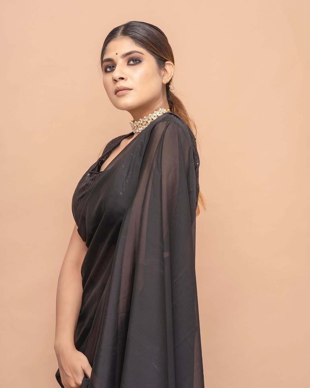 Shine Georgette saree-Black