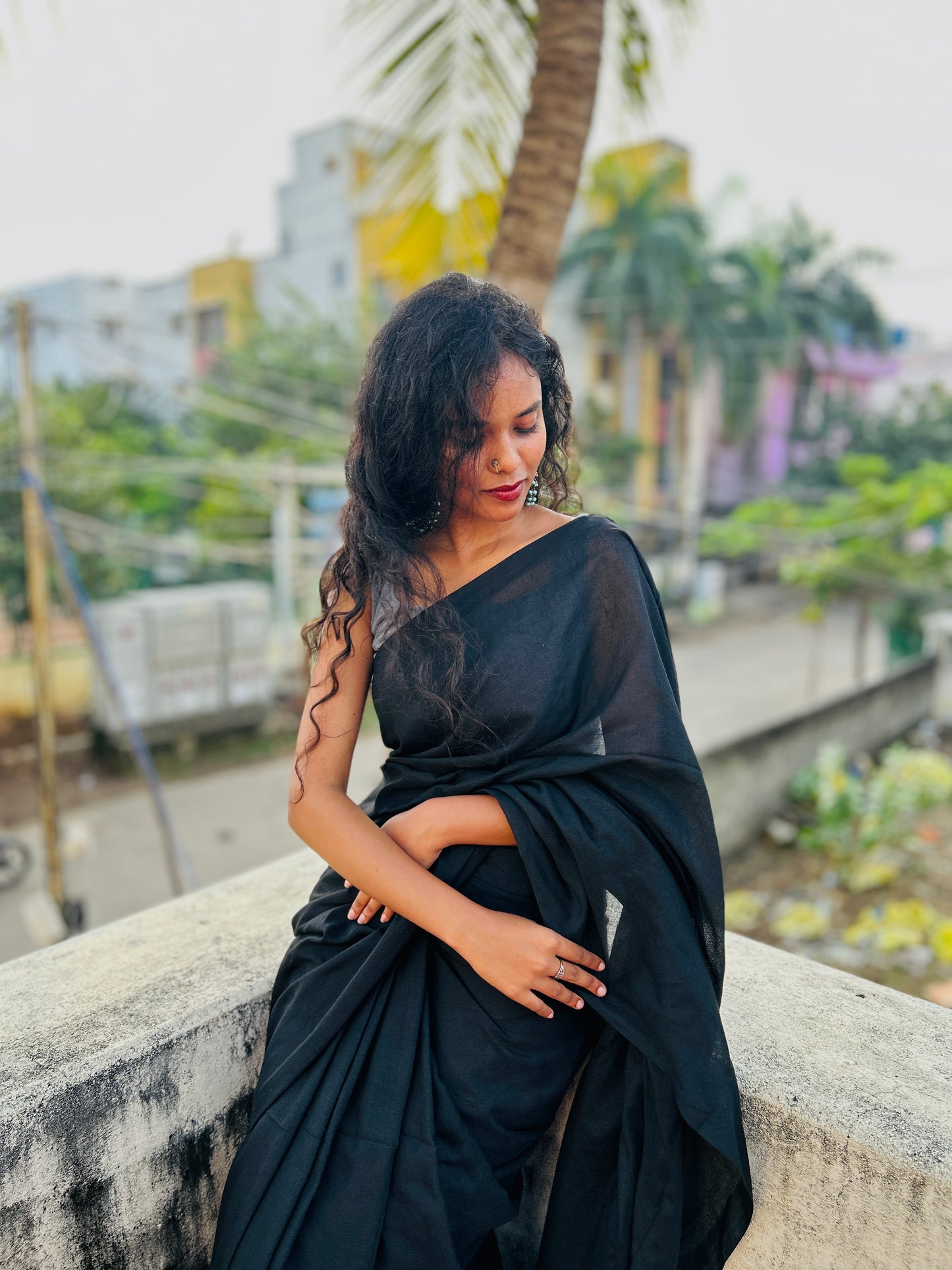 Soft cotton saree-Black