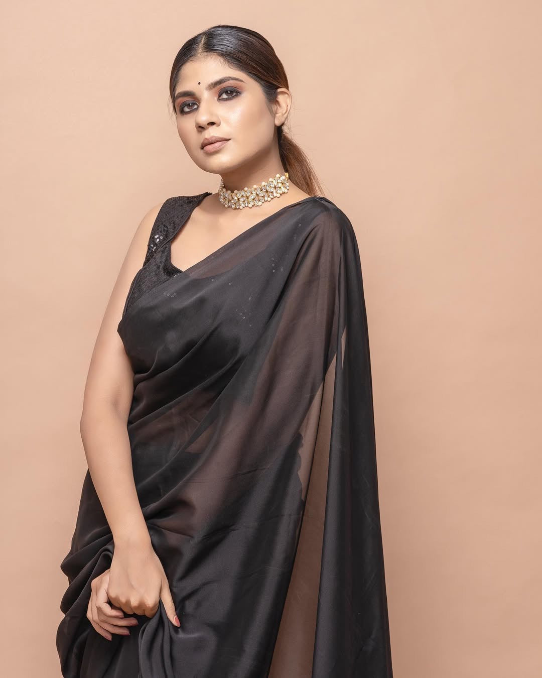 Shine Georgette saree-Black