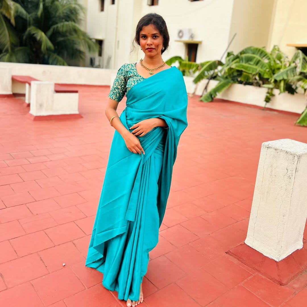 Satin saree- Blue