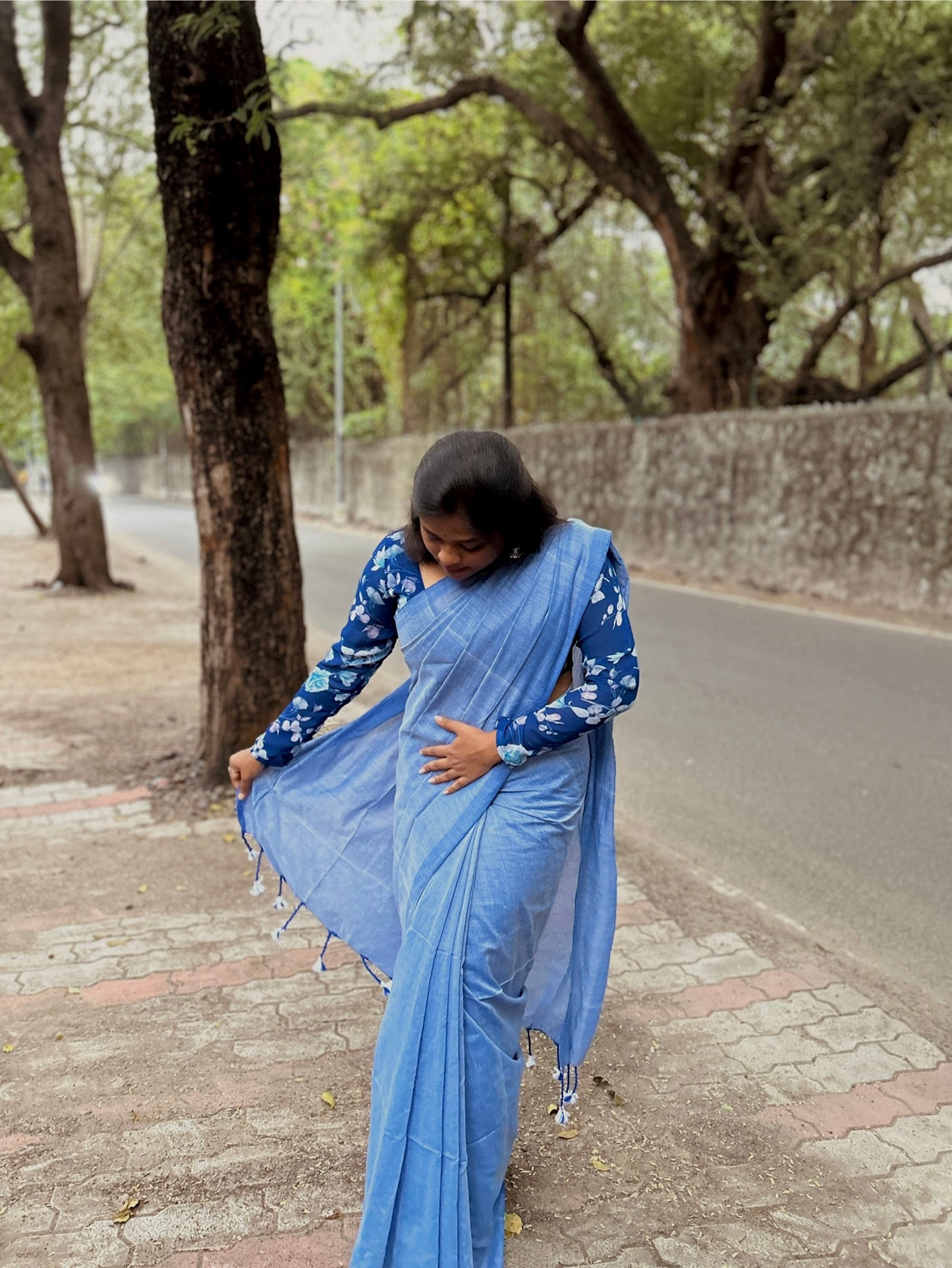 Soft cotton saree-Sky blue