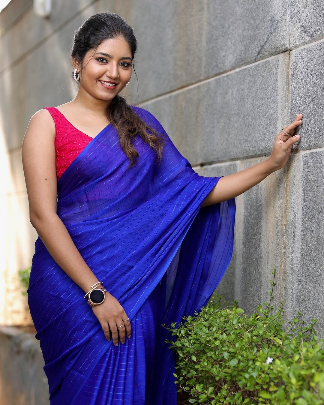 Zari Chiffon saree-Royalblue