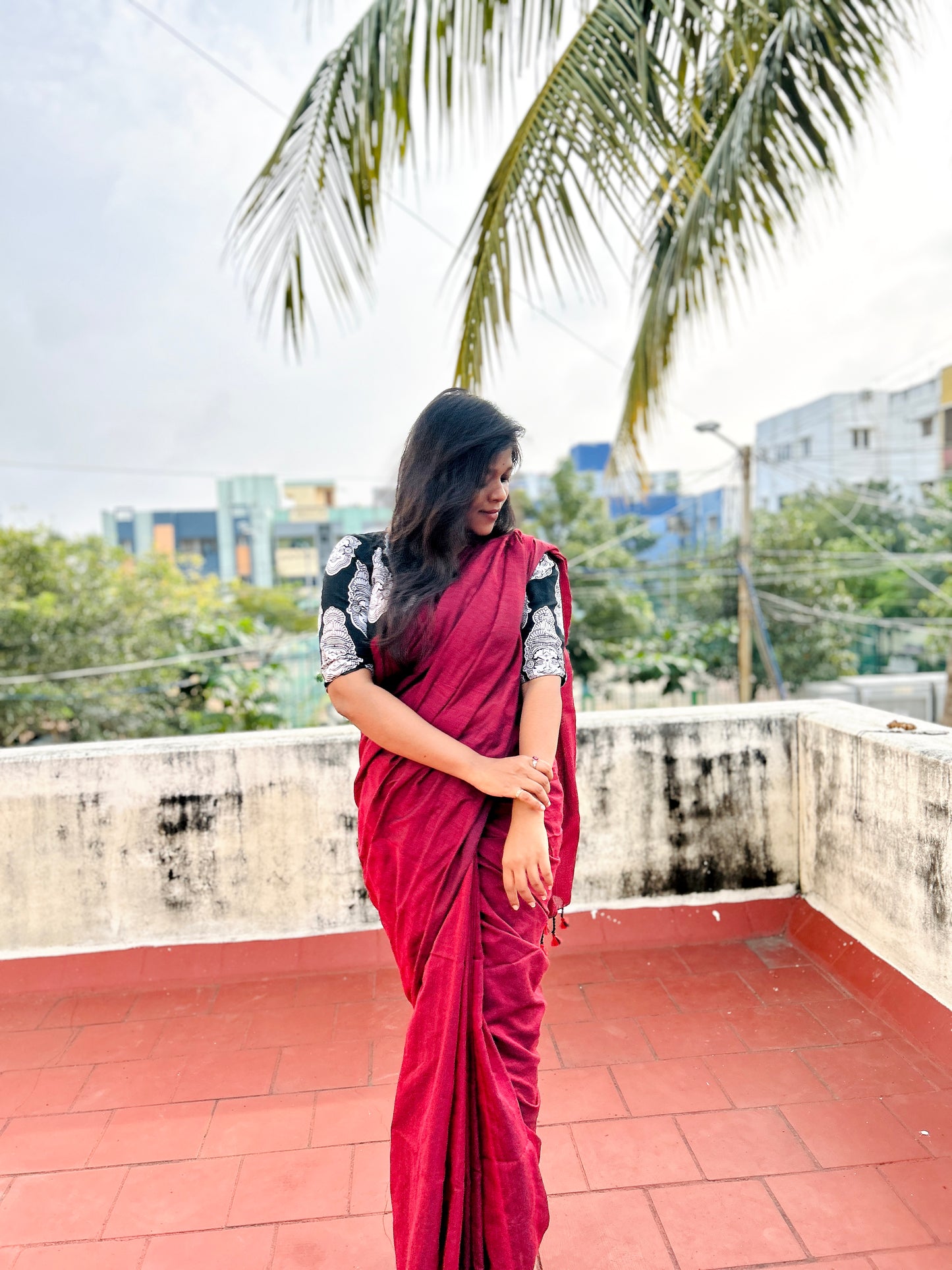 Soft cotton saree-Deep Maroon