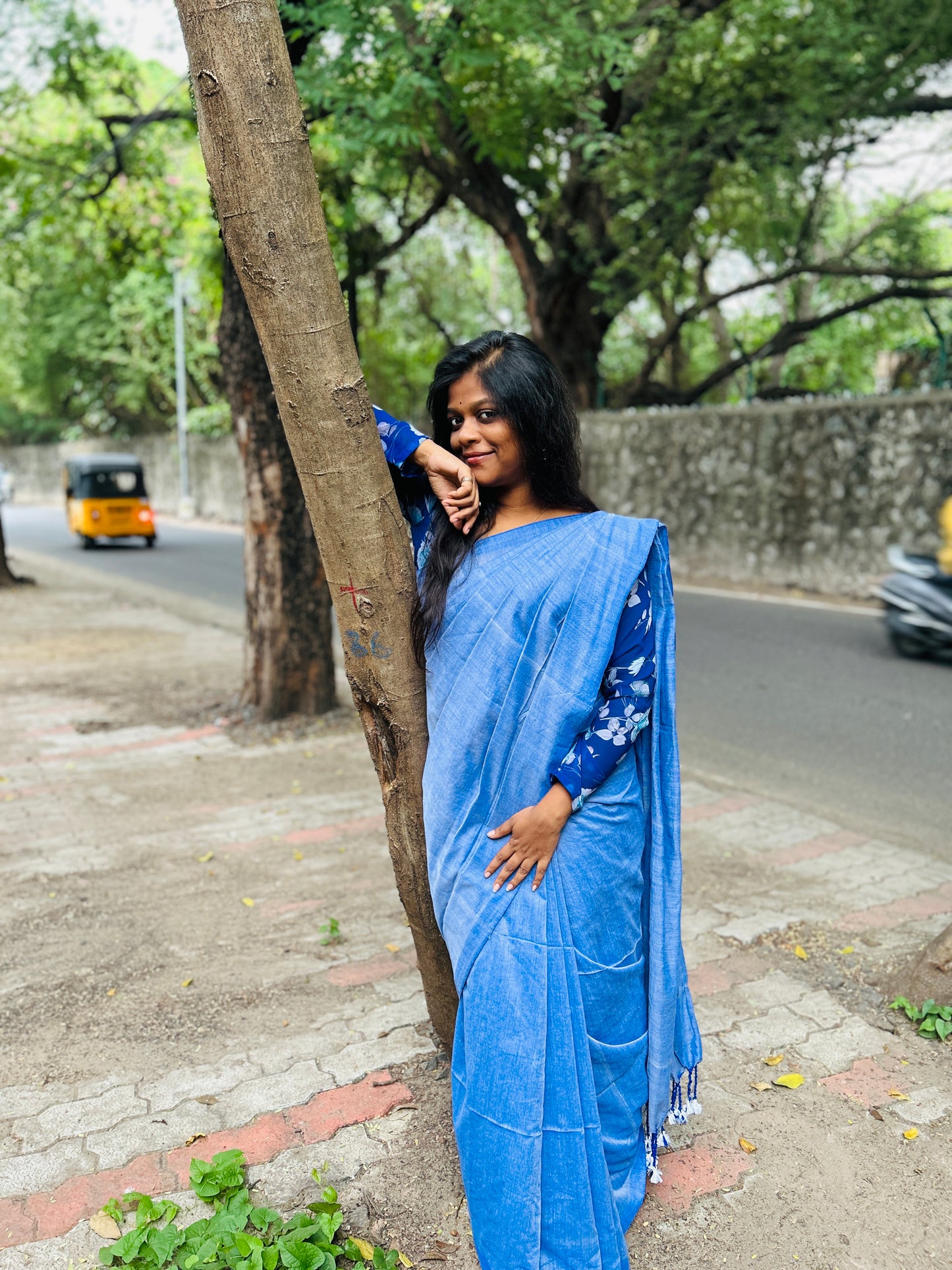 Soft cotton saree-Sky blue