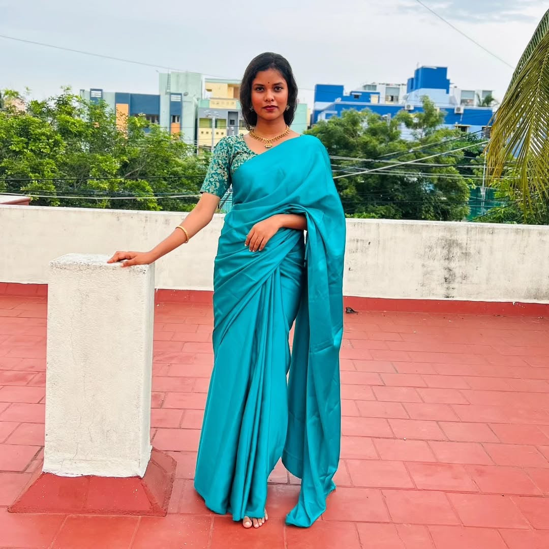 Satin saree- Blue