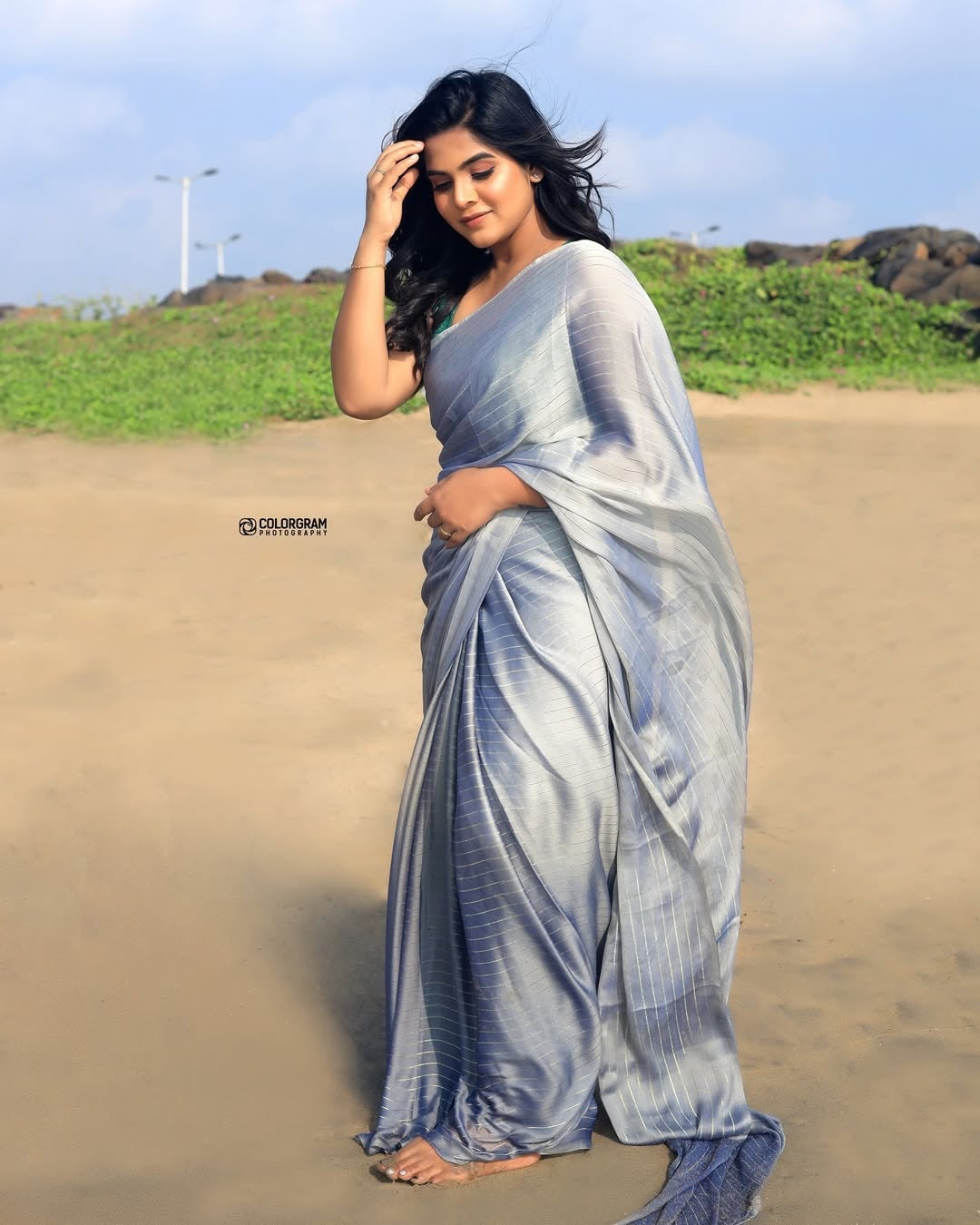 Chiffon saree-Silver