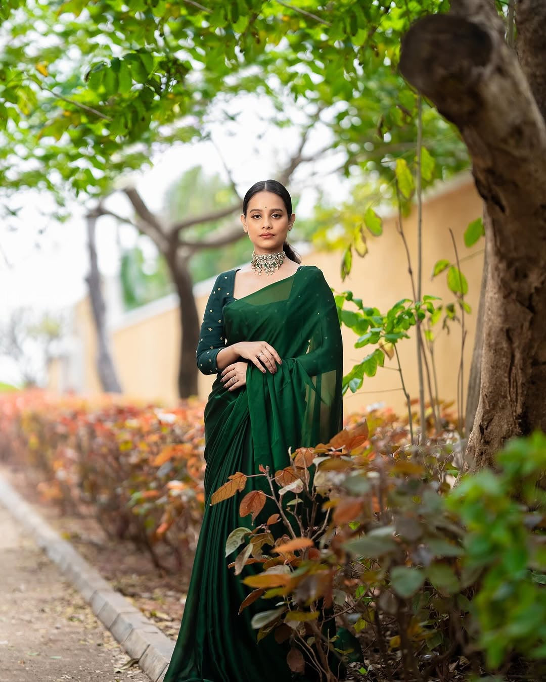 Shine Georgette saree-Green