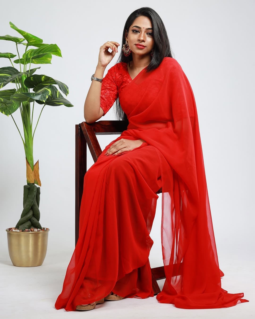 GS002-Georgette saree-Red