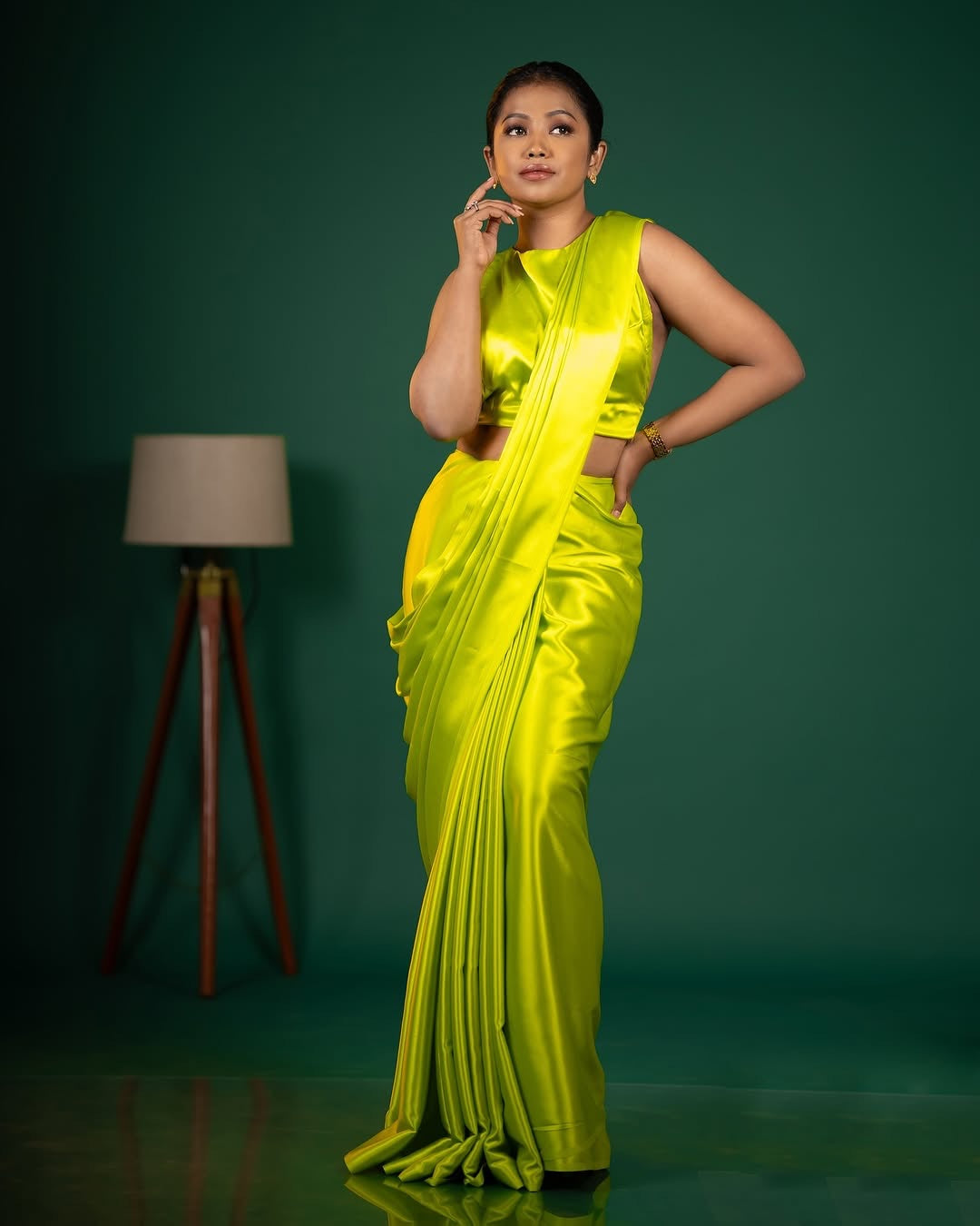 Satin saree- Florescent