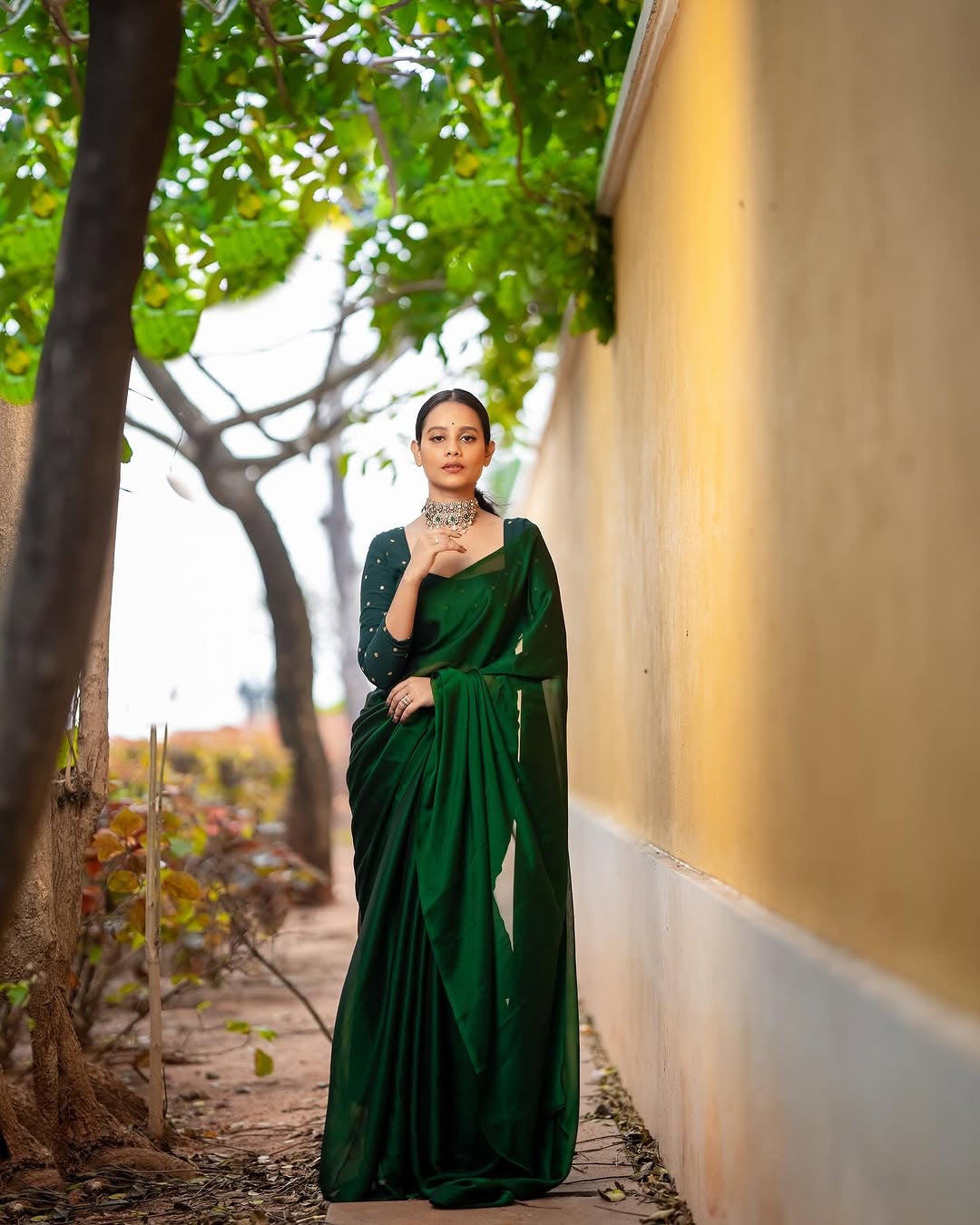 Shine Georgette saree-Green