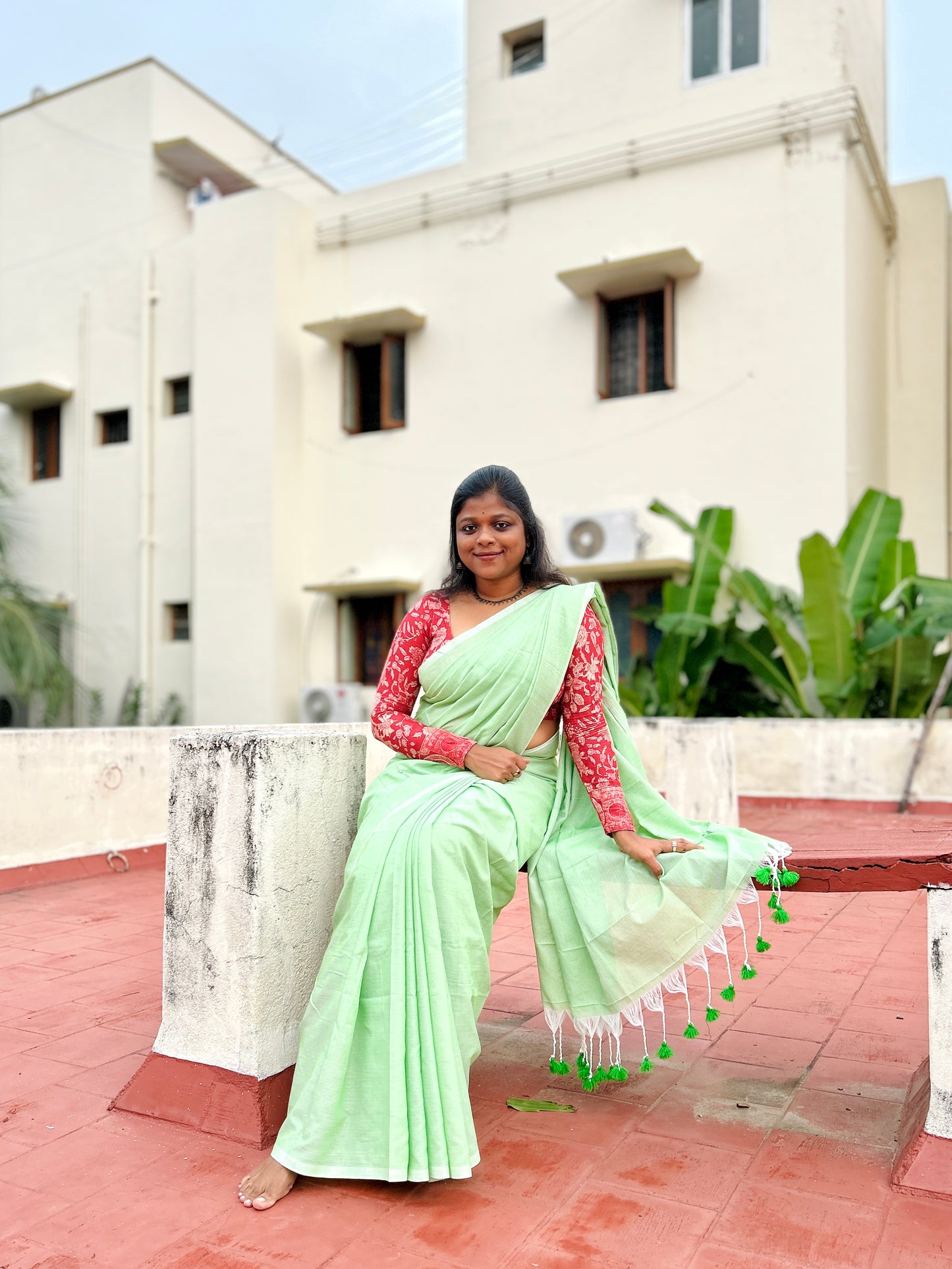 Soft cotton saree-Mint green