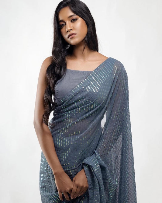 Cocktail Georgette saree-Grey