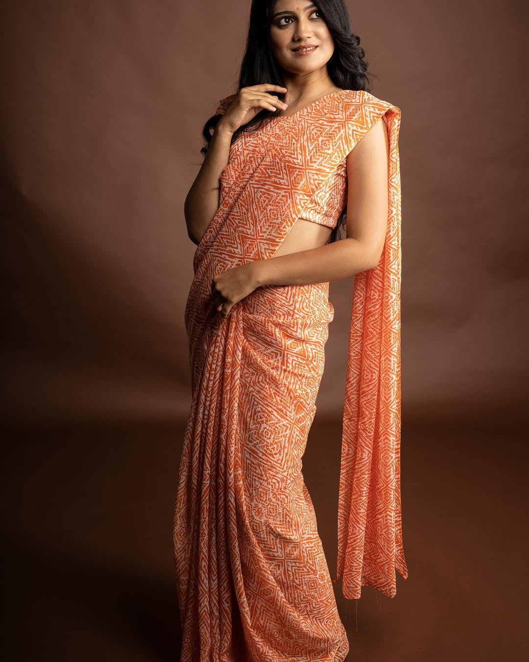 Lara sarees - Georgette prints(Orange)