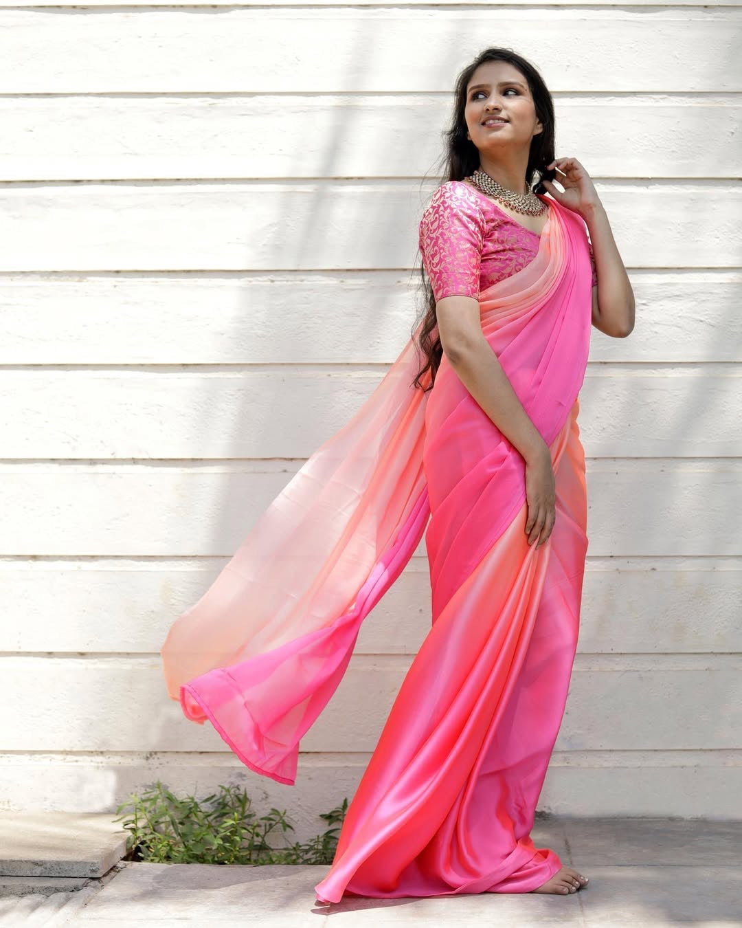 Dual shaded saree-Pink